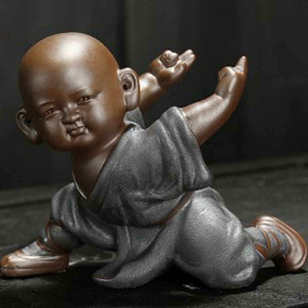 Ceramic Small Buddha Statue kung fu Monk Figurine Tea pet Ornaments  Style-2