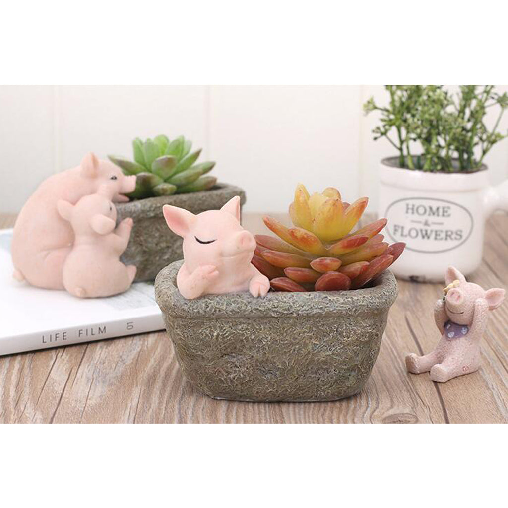 Pig Planter Flower Pot Succulent Planter Flowerpot Decor for Home Office Thinking Pig