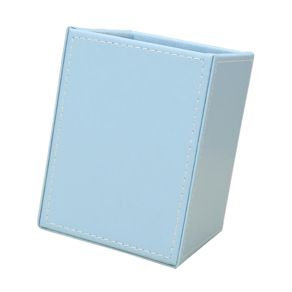 Blue Plain Square Leather Pen Container Brush Pot Tabletop Storage Box