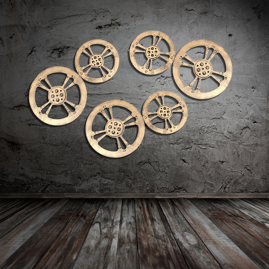 Wooden Gear Wall Art Industrial Style Shabby Chic Wall Decor 32cm Gold