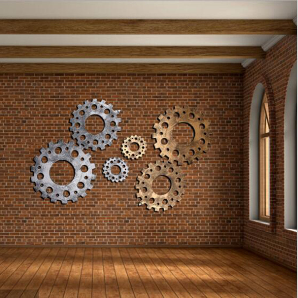 Wooden Gear Wall Art Industrial Style Shabby Chic Wall Decor 32cm Gold