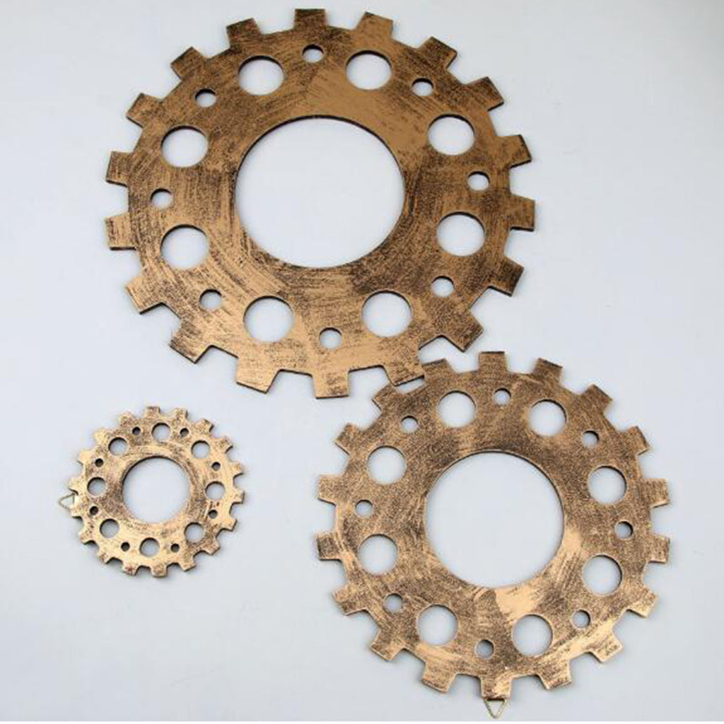 Wooden Gear Wall Art Industrial Style Shabby Chic Wall Decor 32cm Gold