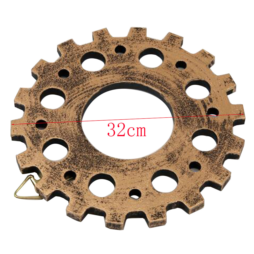 Wooden Gear Wall Art Industrial Style Shabby Chic Wall Decor 32cm Gold