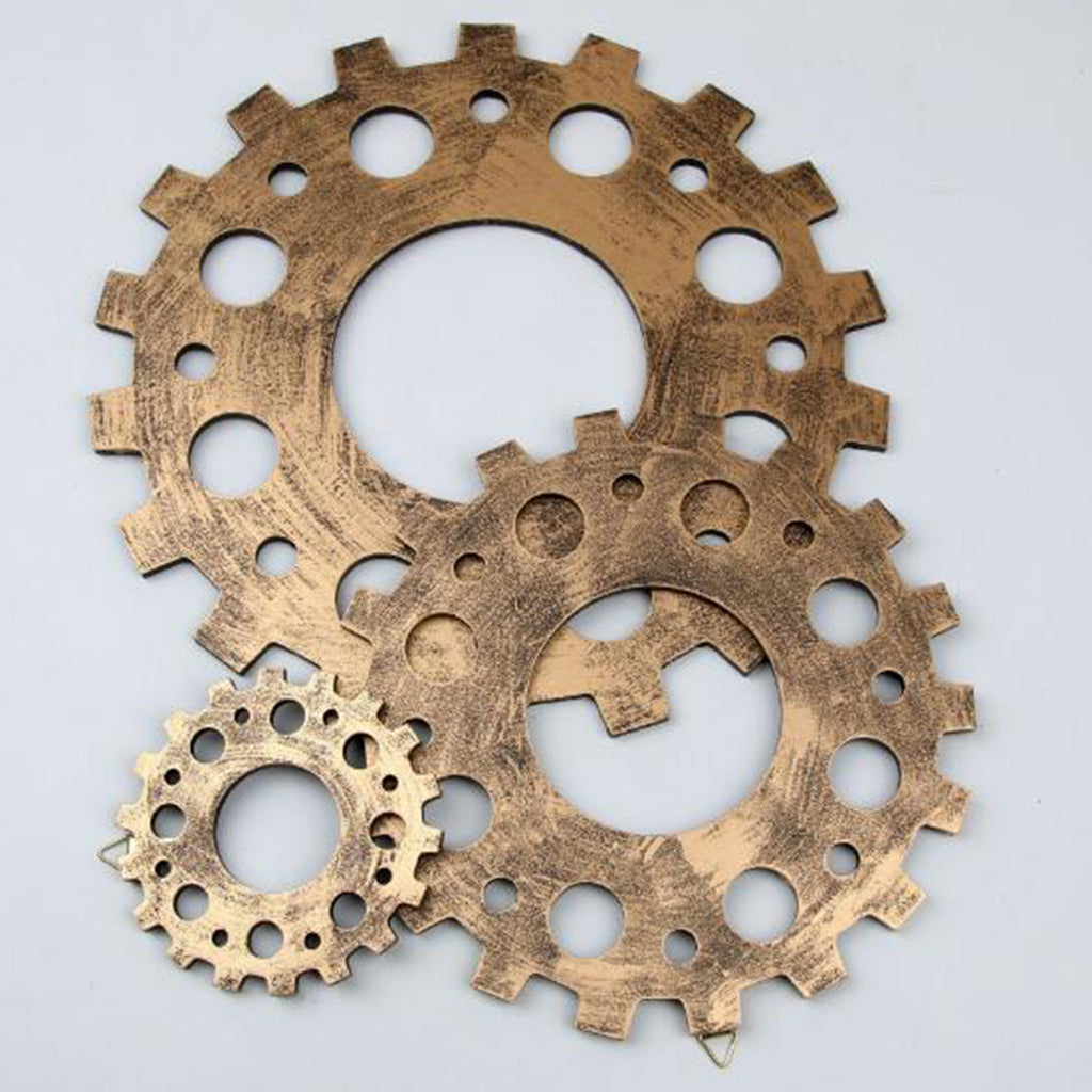 Wooden Gear Wall Art Industrial Style Shabby Chic Wall Decor 32cm Gold