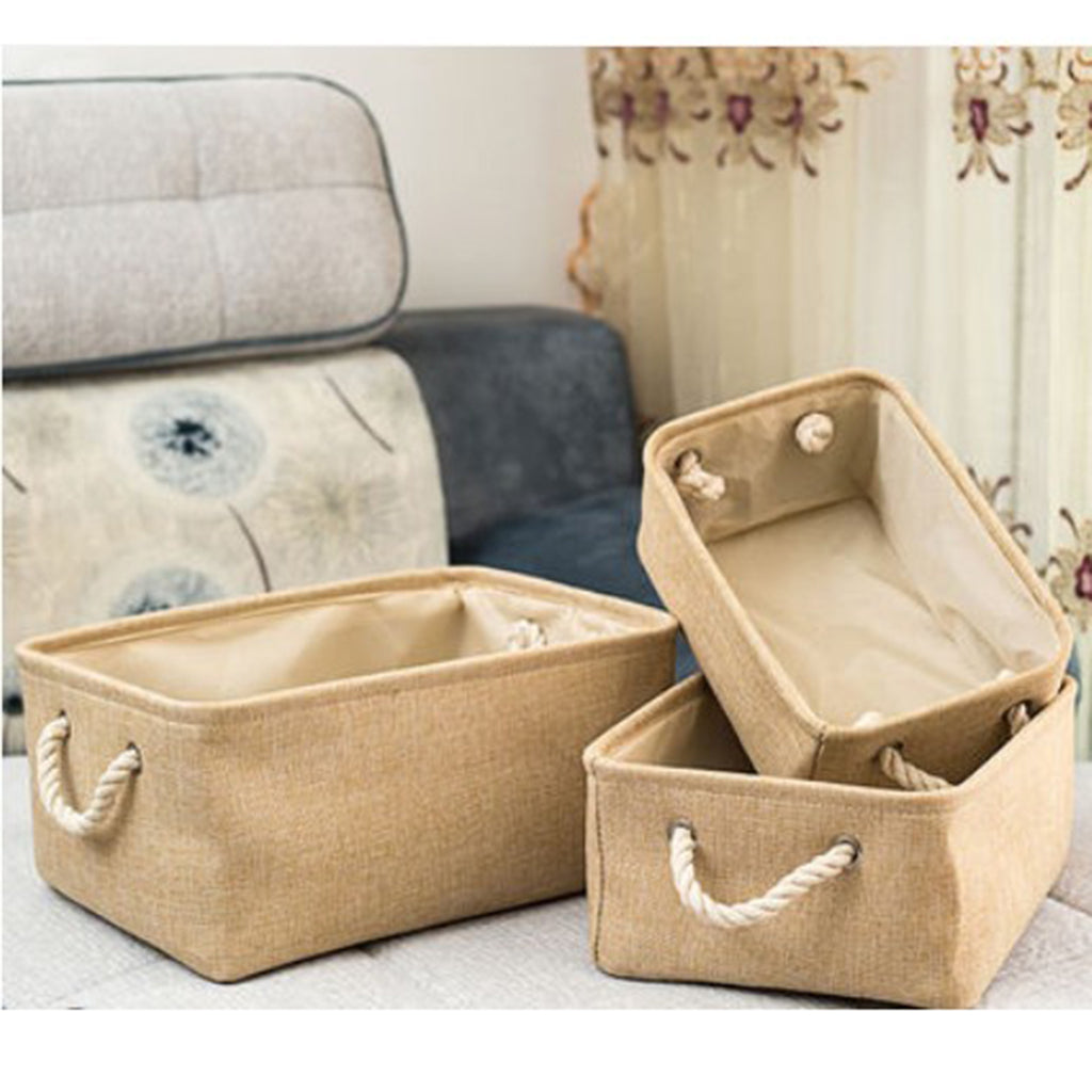 Collapsible Fabric Storage Basket Organizer Bin with Carry Handles Beige M