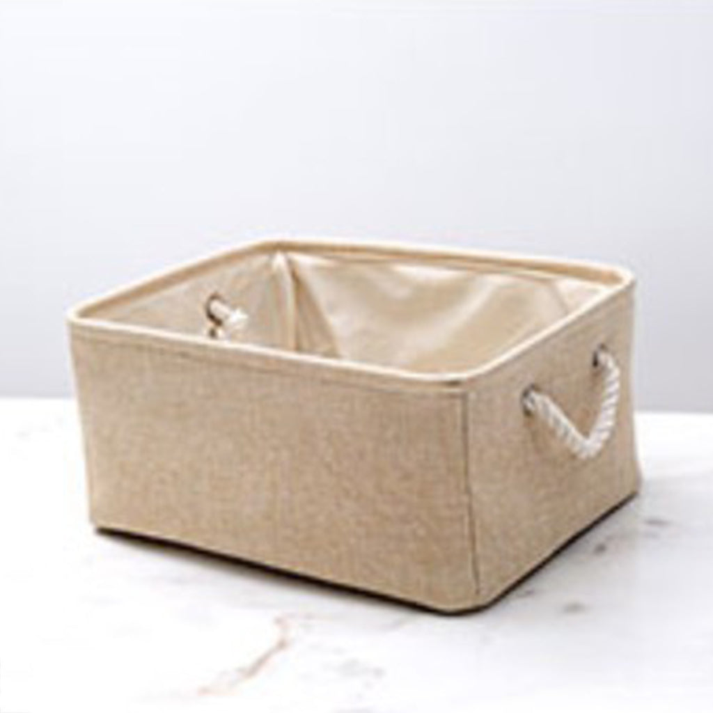 Collapsible Fabric Storage Basket Organizer Bin with Carry Handles Beige M