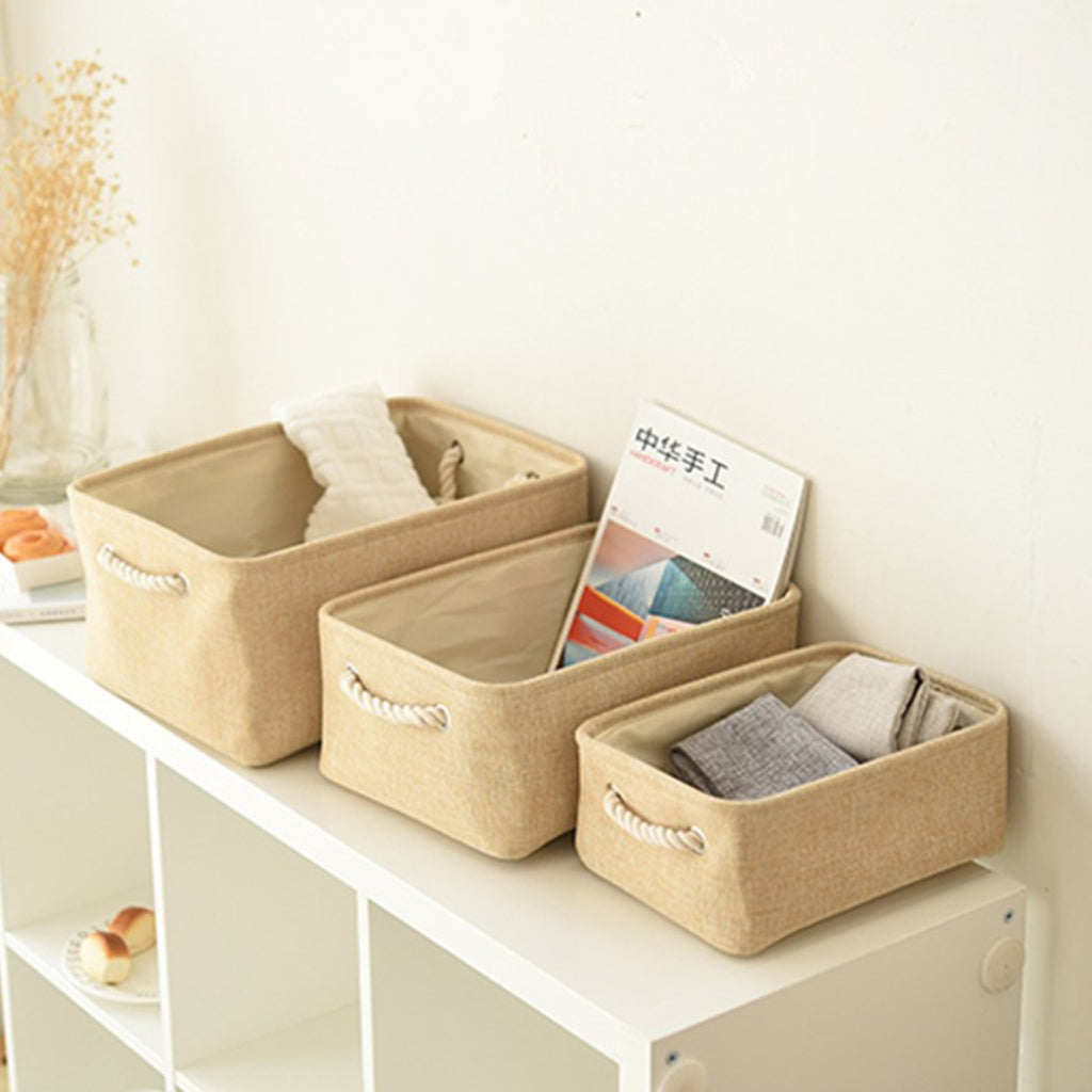 Collapsible Fabric Storage Basket Organizer Bin with Carry Handles Beige M