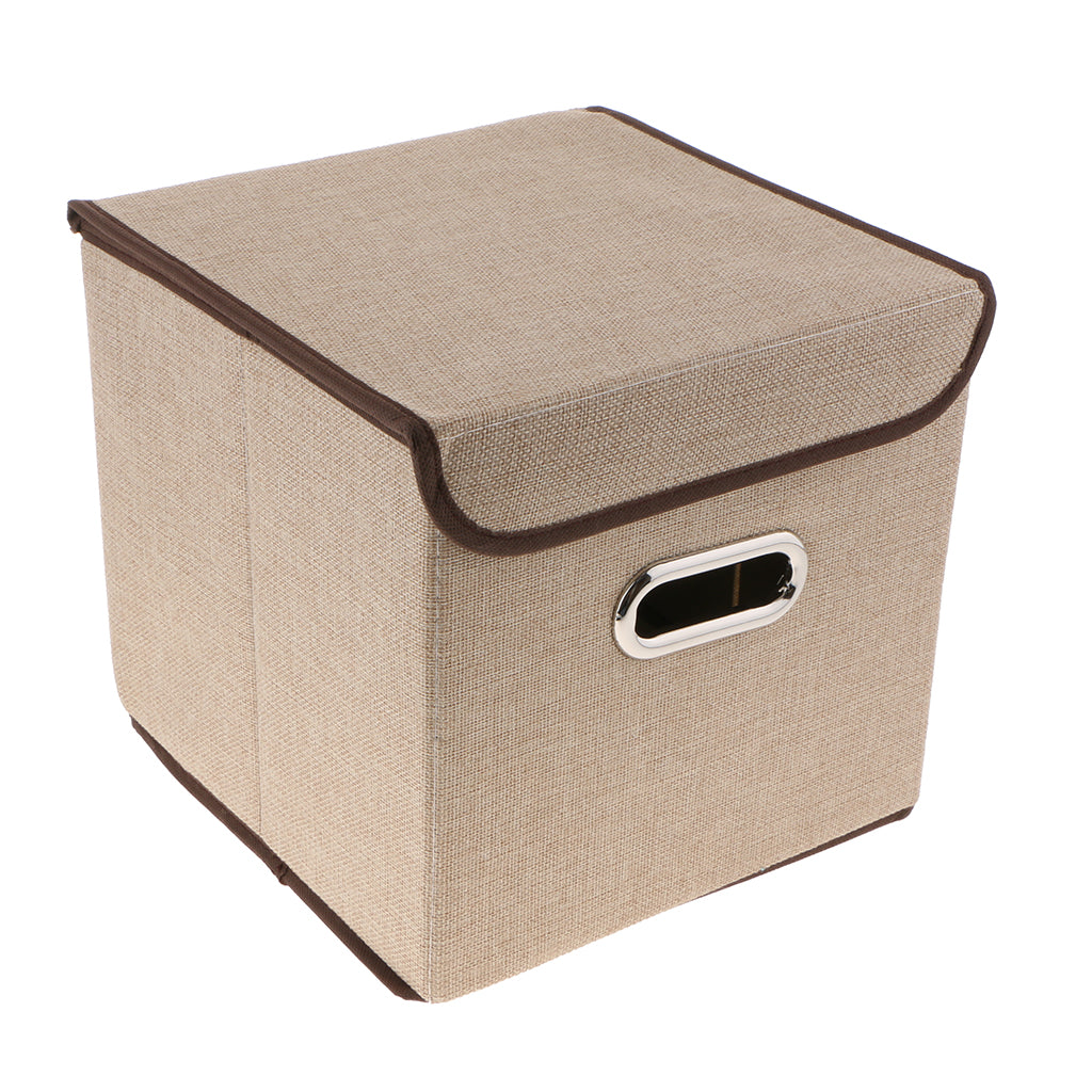 Cube Storage Basket Linen Drawers Organizer Case Box Bin with Lid Beige