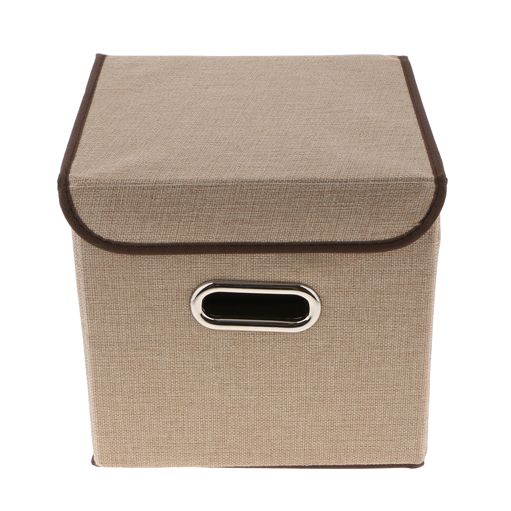 Cube Storage Basket Linen Drawers Organizer Case Box Bin with Lid Beige