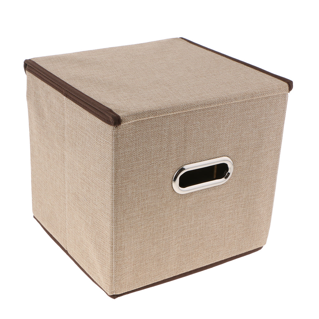 Cube Storage Basket Linen Drawers Organizer Case Box Bin with Lid Beige