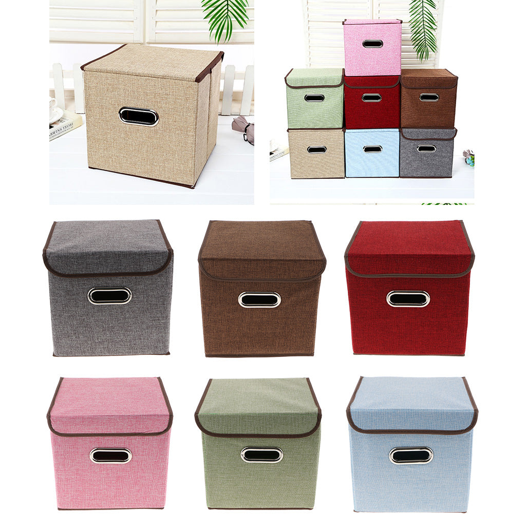 Cube Storage Basket Linen Drawers Organizer Case Box Bin with Lid Beige