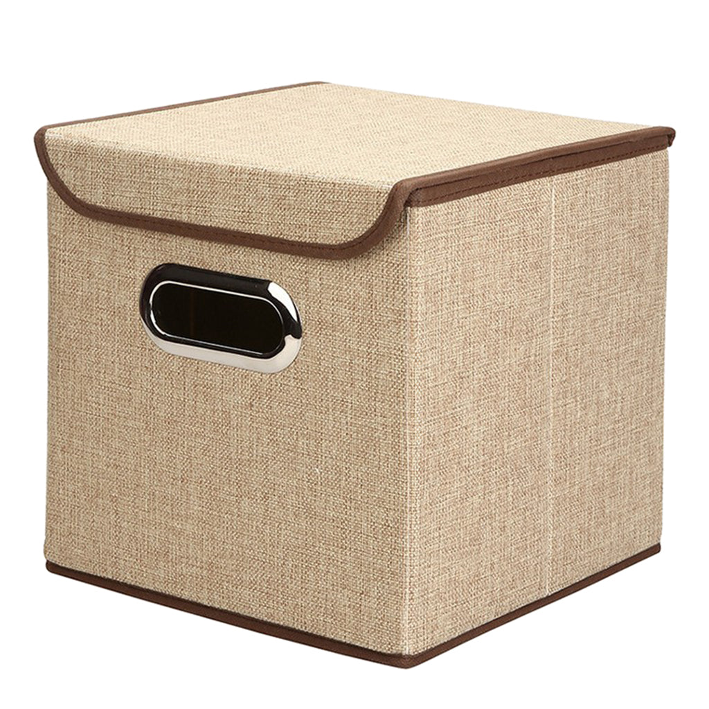 Cube Storage Basket Linen Drawers Organizer Case Box Bin with Lid Beige