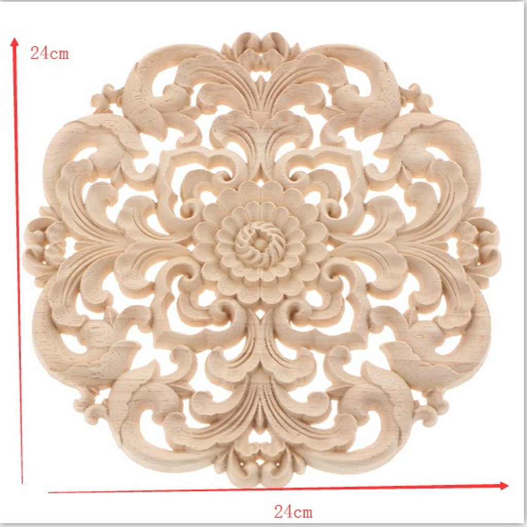 Wood Carved Applique Unpainted Decal Furniture Decor 24x24cm