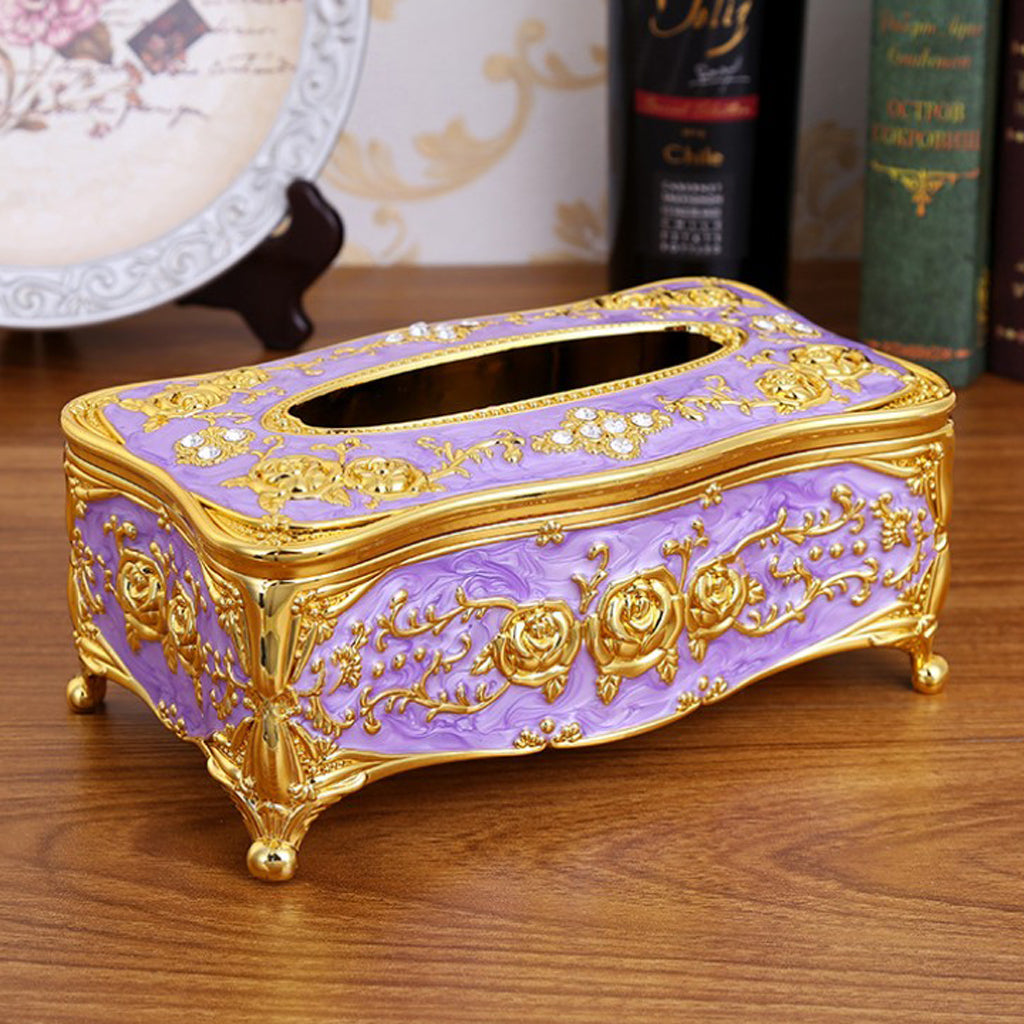 European Style Acrylic Tissue Box Luxurious Rose Napkin Cover  Golden Purple