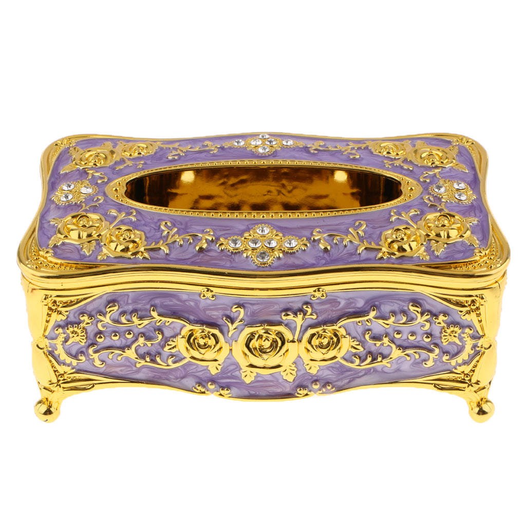 European Style Acrylic Tissue Box Luxurious Rose Napkin Cover  Golden Purple