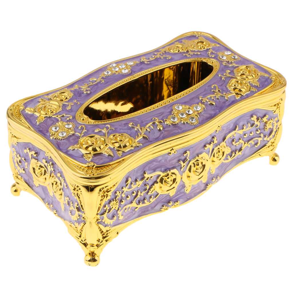 European Style Acrylic Tissue Box Luxurious Rose Napkin Cover  Golden Purple