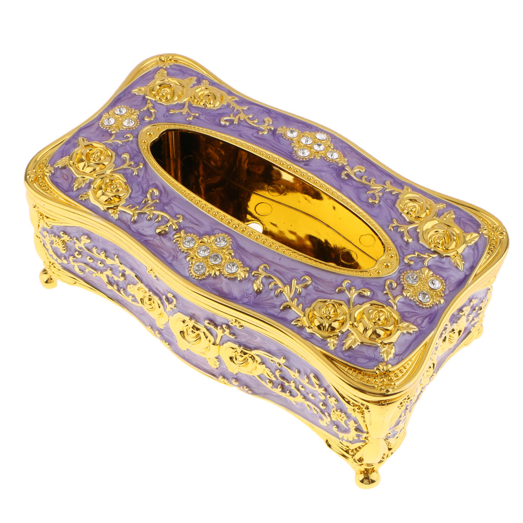 European Style Acrylic Tissue Box Luxurious Rose Napkin Cover  Golden Purple