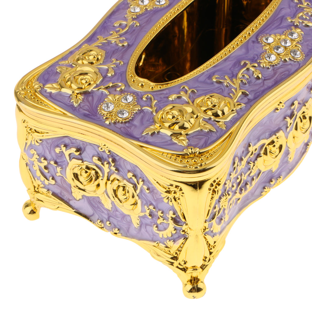 European Style Acrylic Tissue Box Luxurious Rose Napkin Cover  Golden Purple