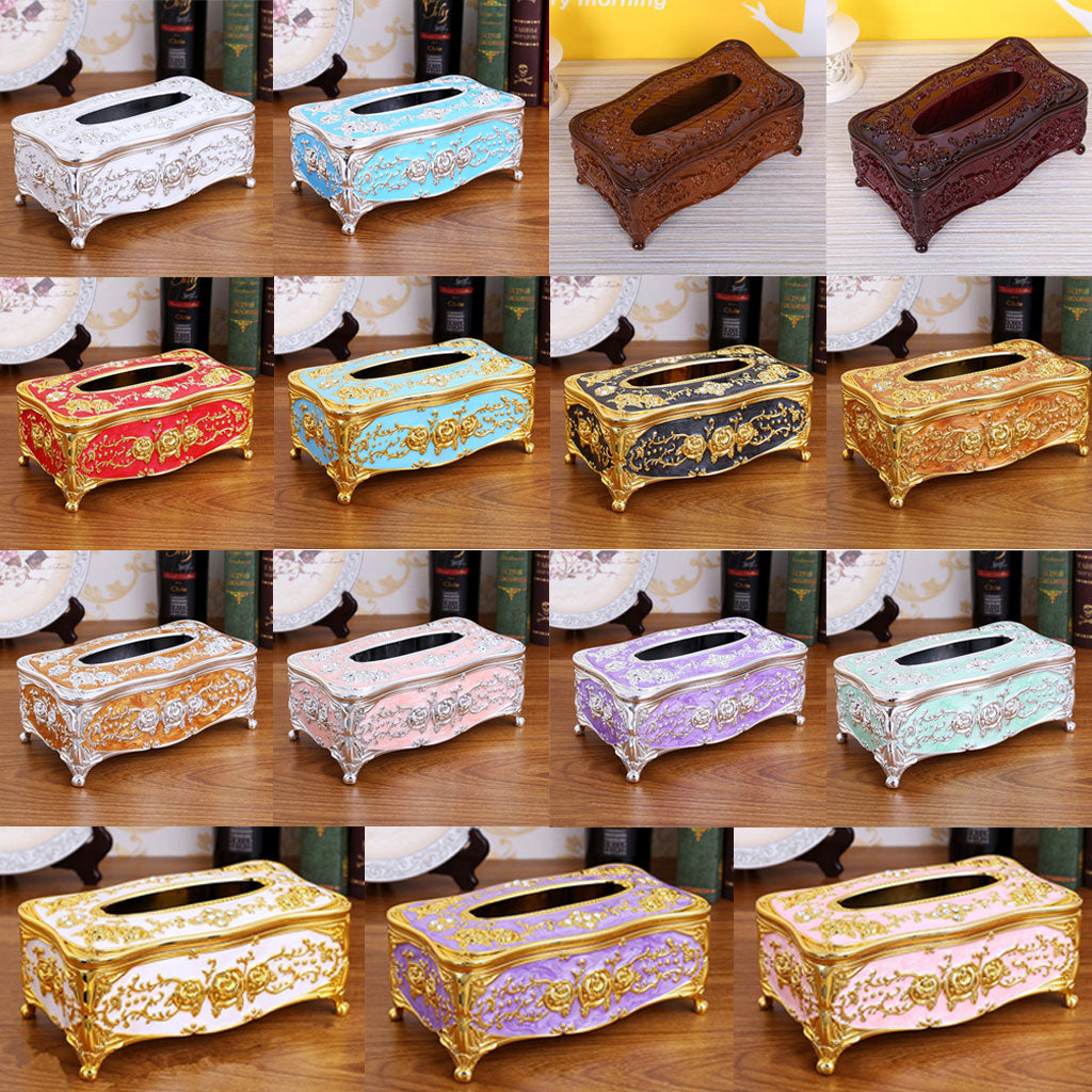 European Style Acrylic Tissue Box Luxurious Rose Napkin Cover  Golden White