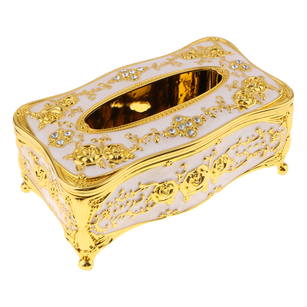 European Style Acrylic Tissue Box Luxurious Rose Napkin Cover  Golden White