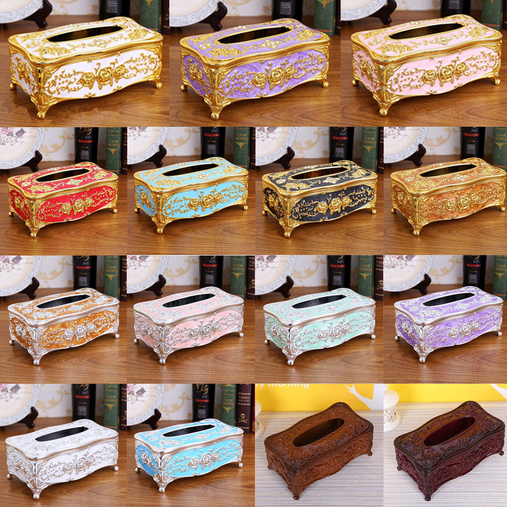 European Style Acrylic Tissue Box Luxurious Rose Napkin Cover  Golden White