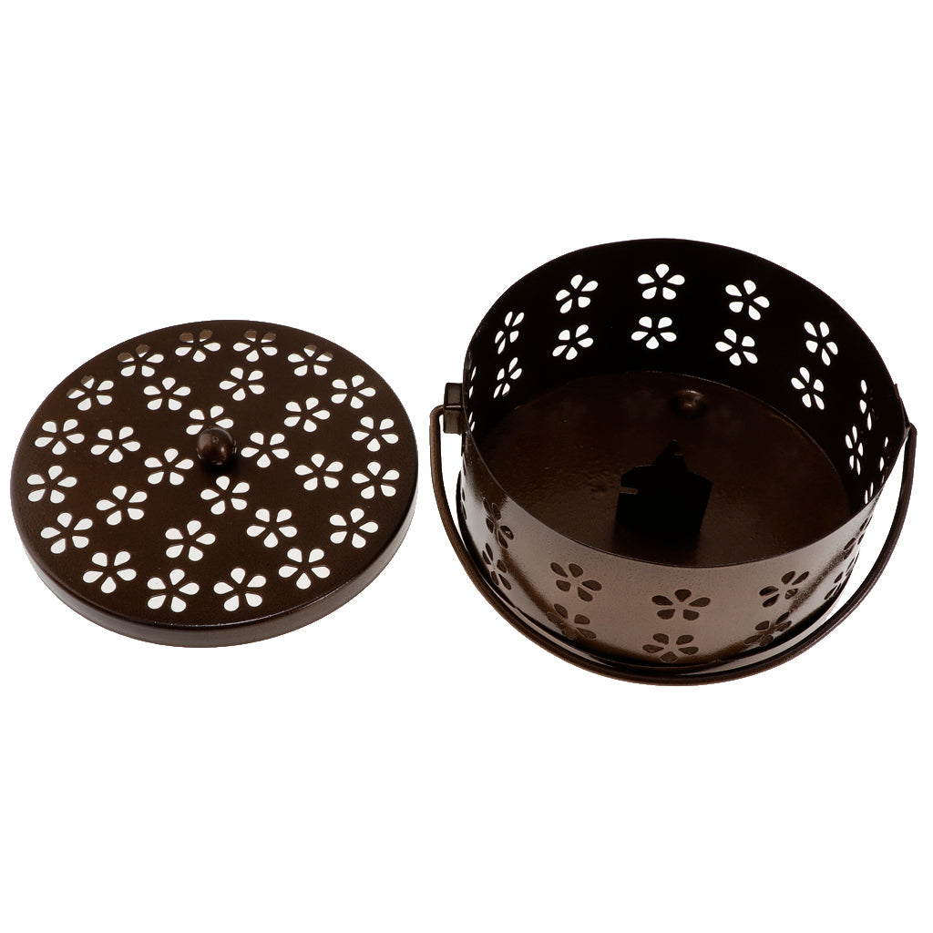 Retro Hollow Out Mosquito Coil Holder Handle Box for Teahouse Home Brown