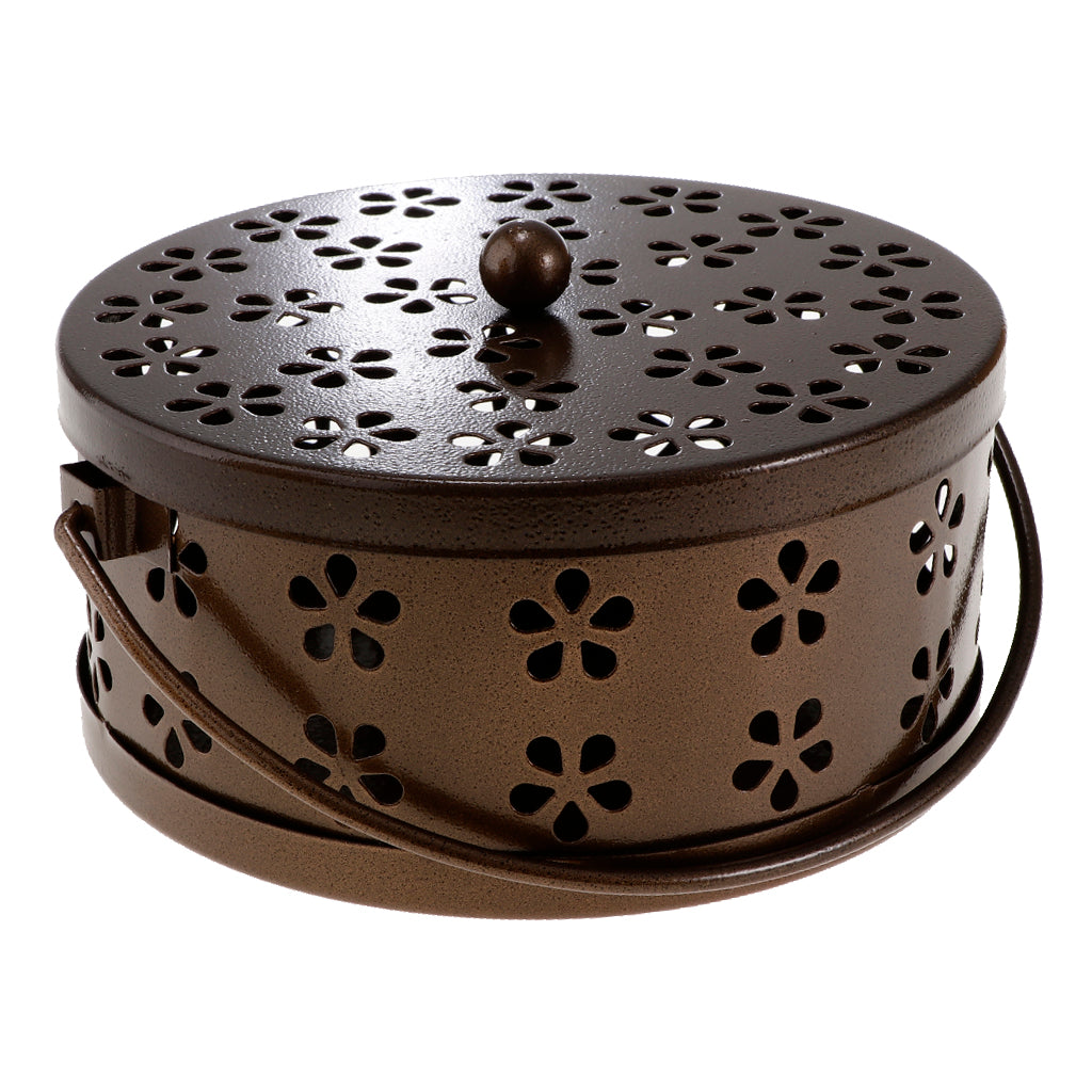 Retro Hollow Out Mosquito Coil Holder Handle Box for Teahouse Home Brown