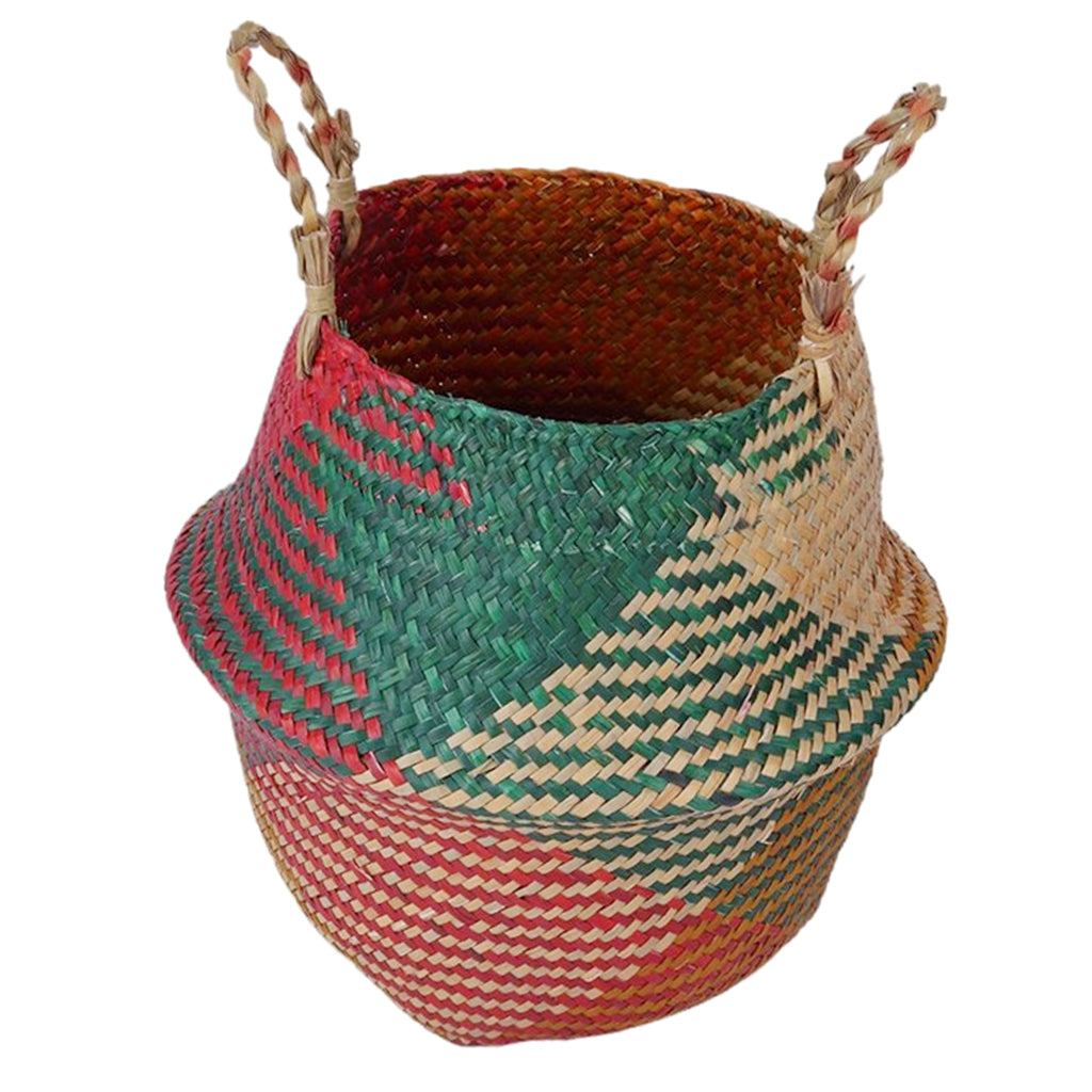 Natural Hand Woven Rattan Wicker Basket Garden Flower Vase Pot Holder Red