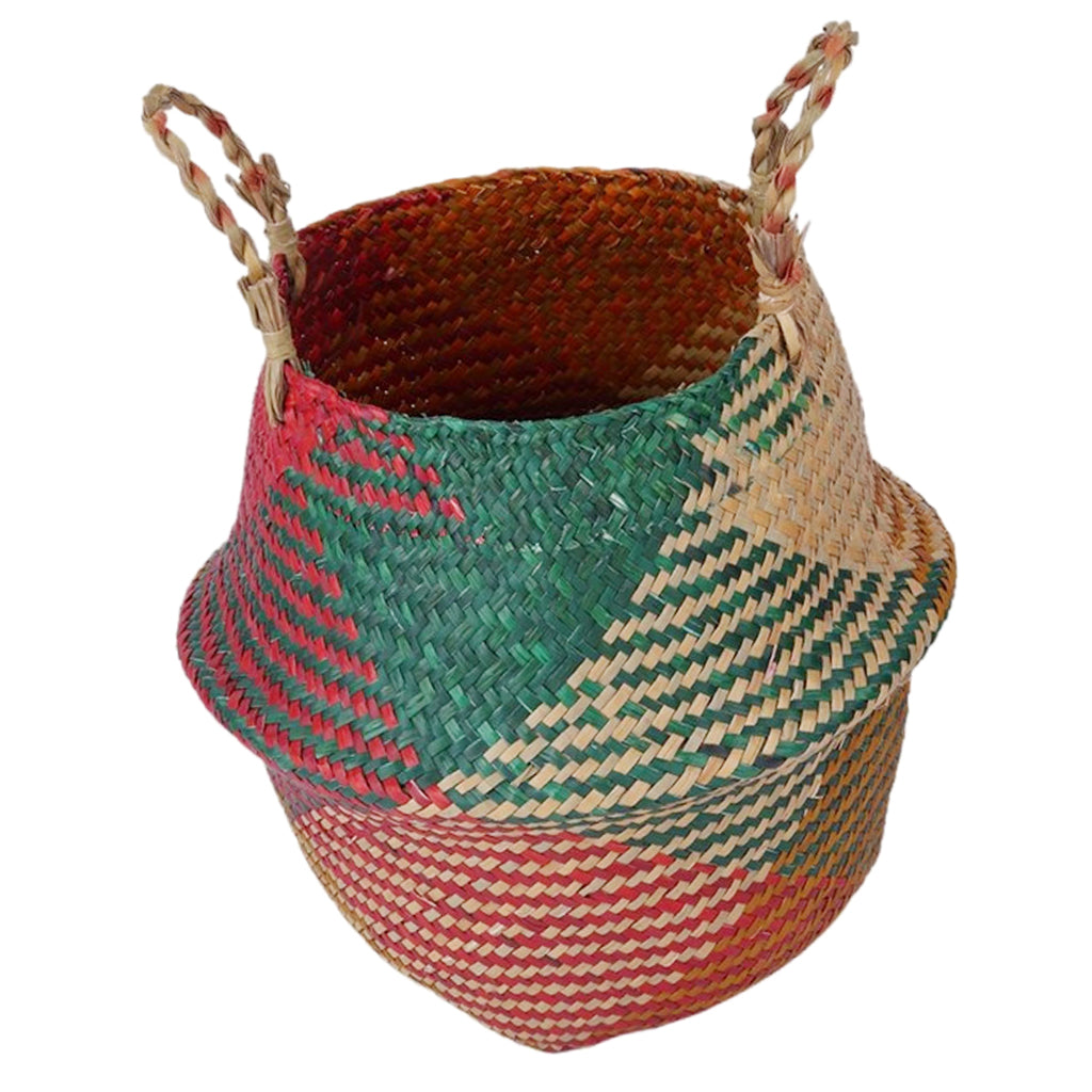 Natural Hand Woven Rattan Wicker Basket Garden Flower Vase Pot Holder Red