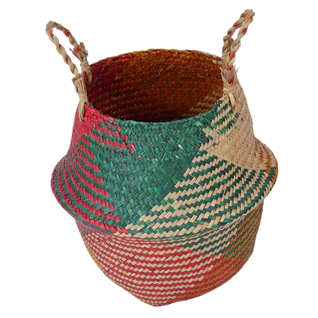 Natural Hand Woven Rattan Wicker Basket Garden Flower Vase Pot Holder Red