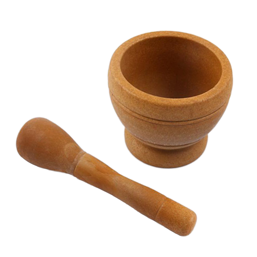 Manual Garlic Press Pepper Condiment Bowl Mortar Grinder Base Wooden A