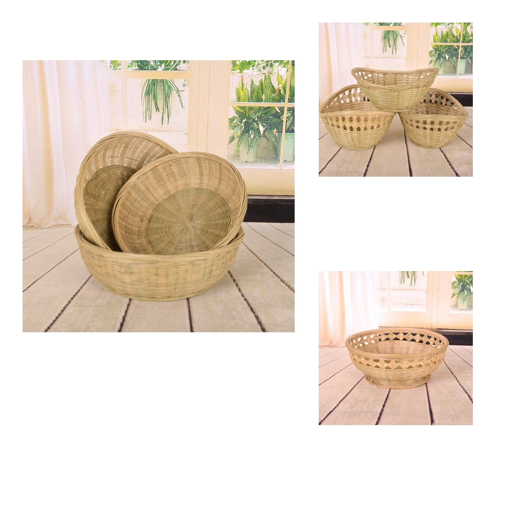 Natural Bamboo Woven Trim Storage Wicker Bread Basket Size3