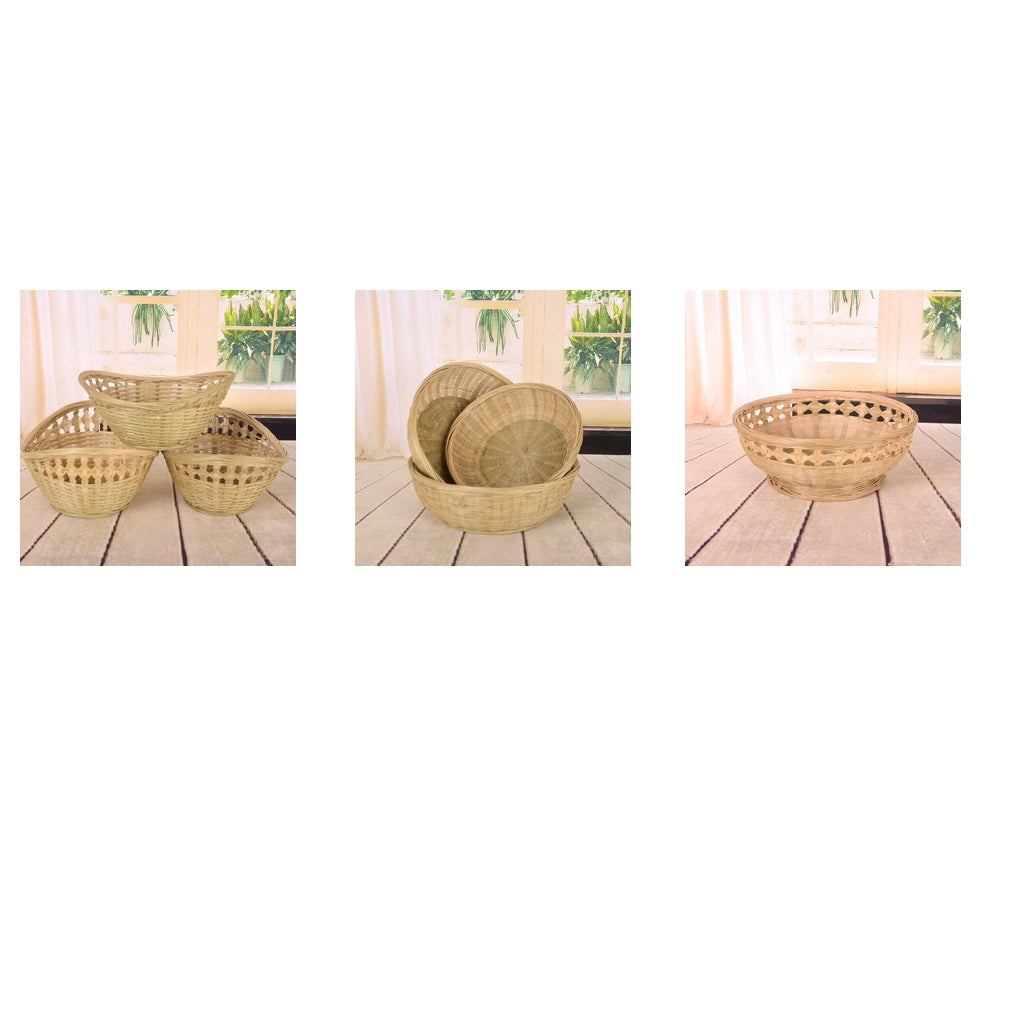 Natural Bamboo Woven Trim Storage Wicker Bread Basket Size3