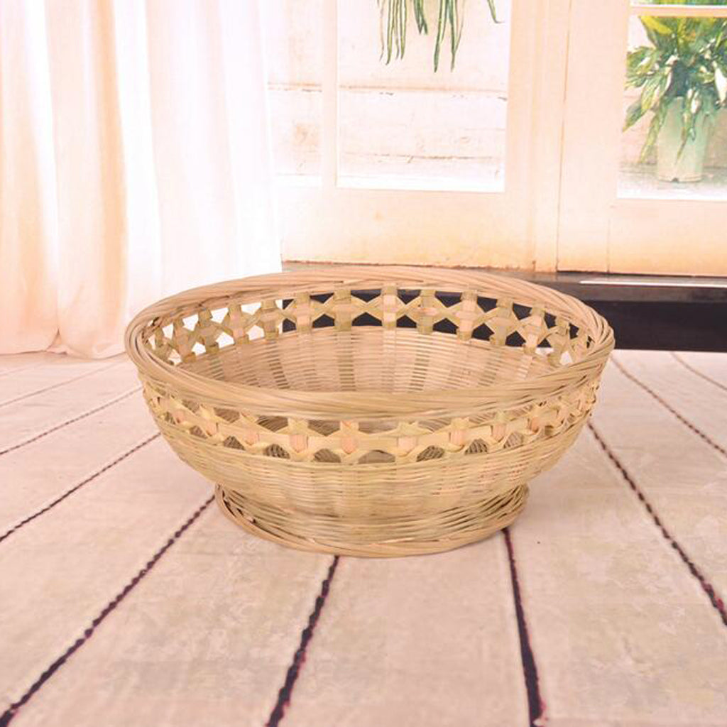 Natural Bamboo Woven Trim Storage Wicker Bread Basket Size3