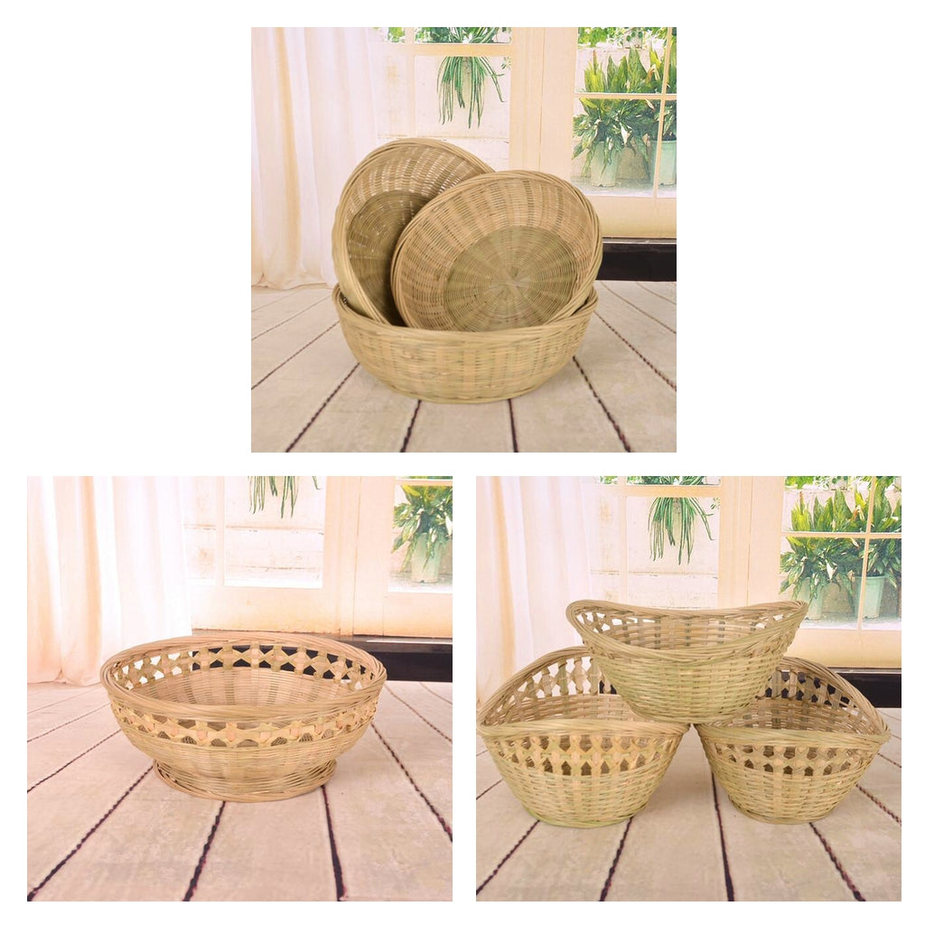 Natural Bamboo Woven Trim Storage Wicker Bread Basket Size3