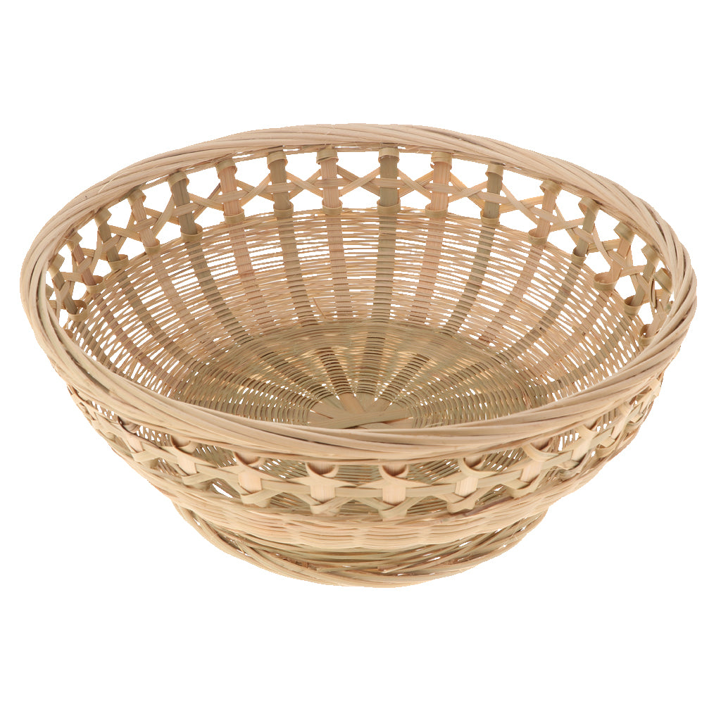 Natural Bamboo Woven Trim Storage Wicker Bread Basket Size3