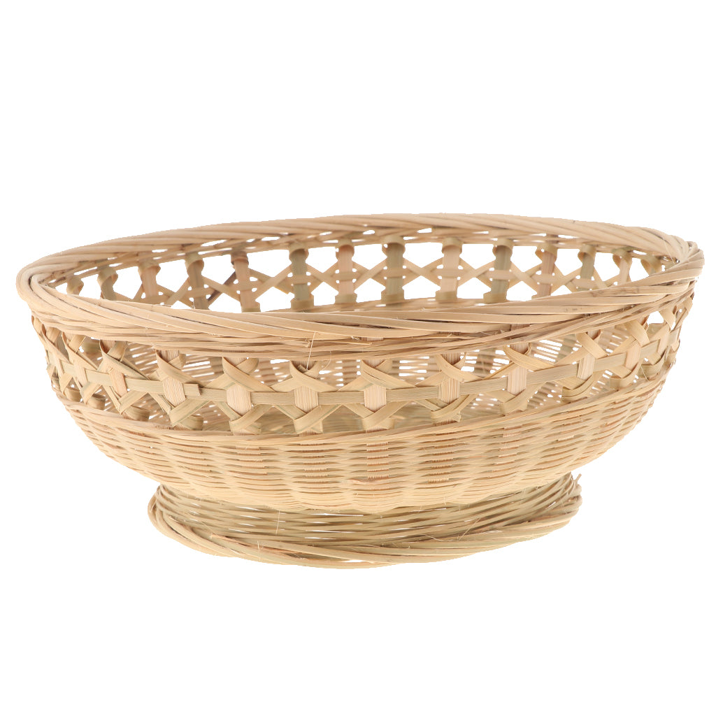 Natural Bamboo Woven Trim Storage Wicker Bread Basket Size3