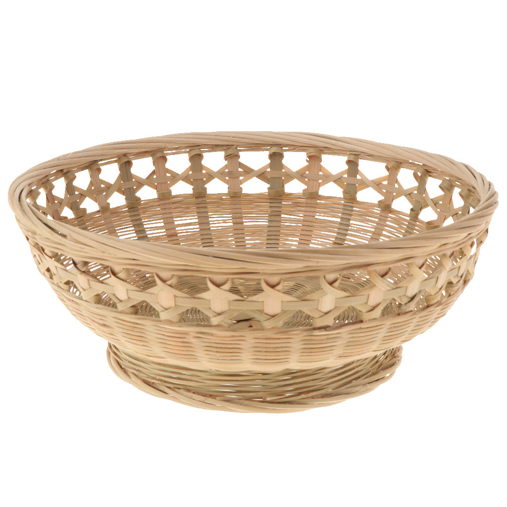 Natural Bamboo Woven Trim Storage Wicker Bread Basket Size3