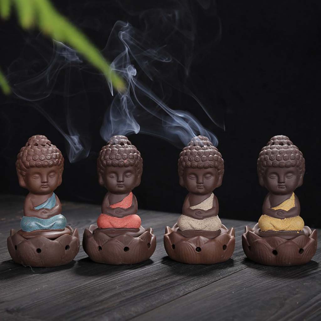 Buddhism Monks Incense Burner Ceramic Stick Cones Holder Backflow Beige