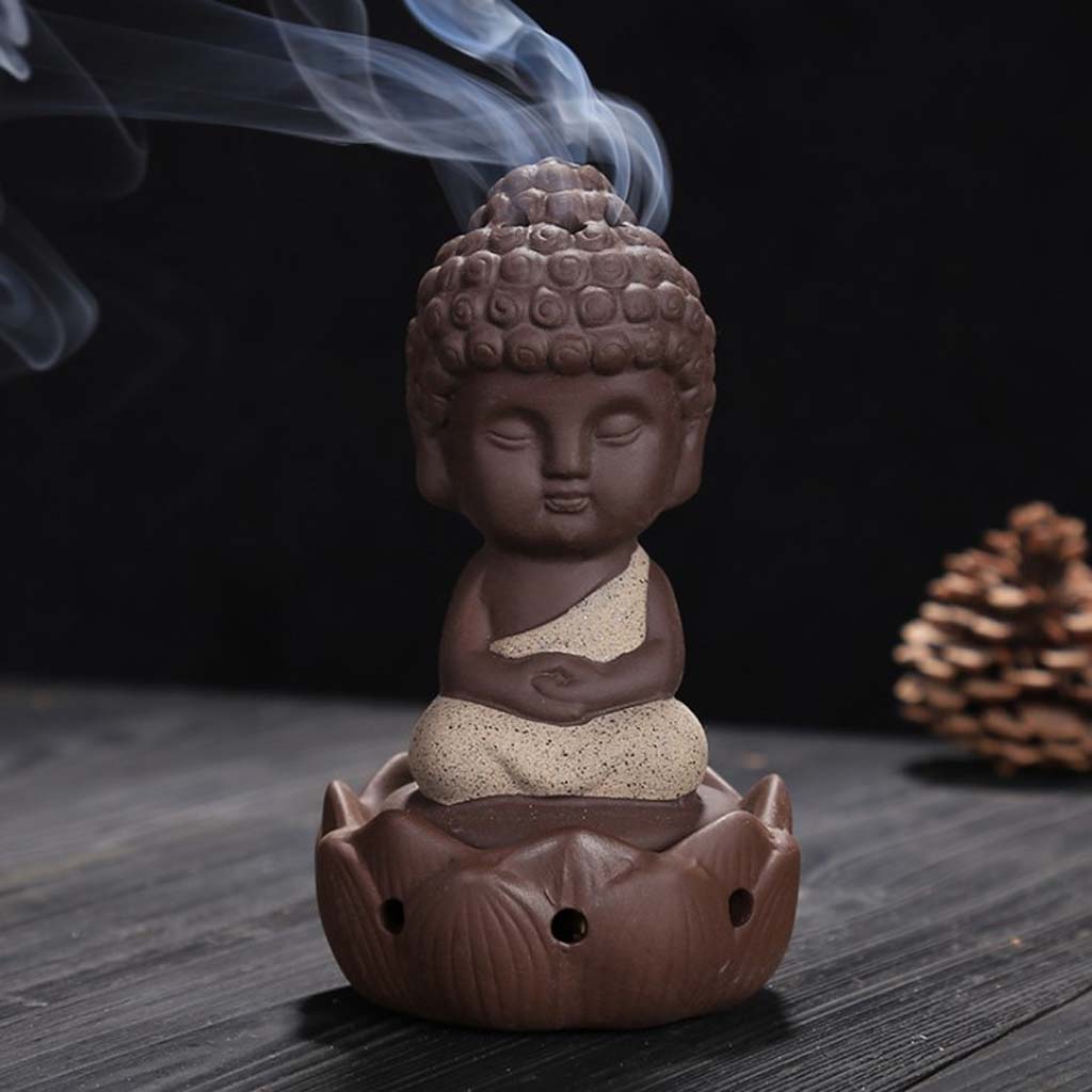 Buddhism Monks Incense Burner Ceramic Stick Cones Holder Backflow Beige