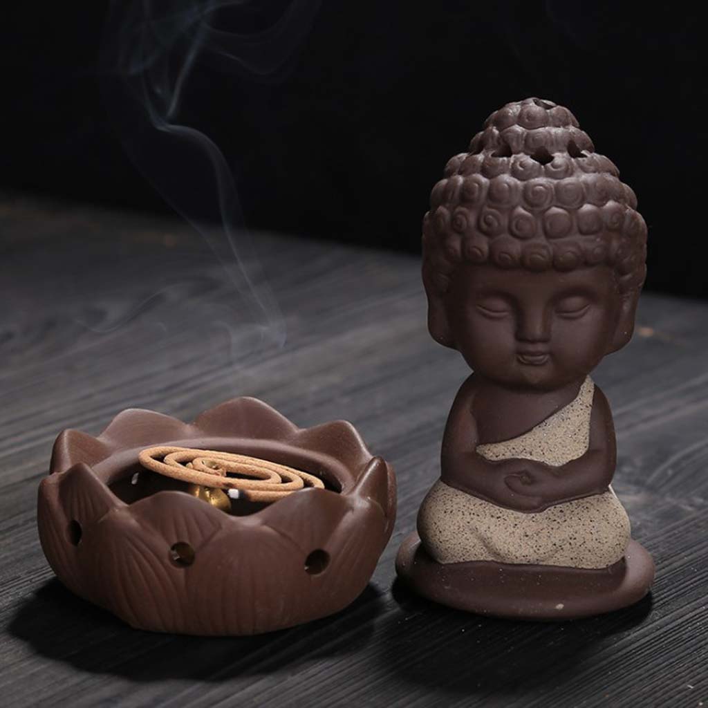 Buddhism Monks Incense Burner Ceramic Stick Cones Holder Backflow Beige