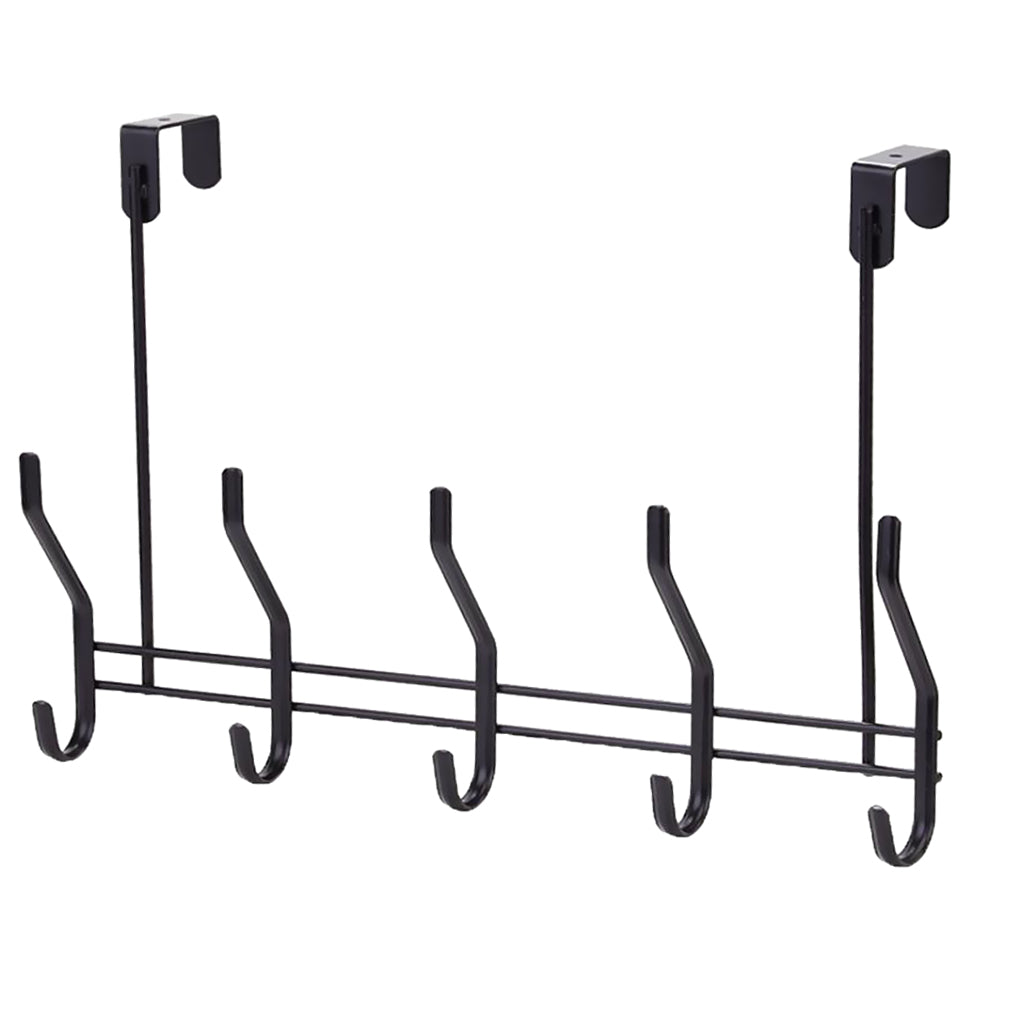 5 Hook Stainless Over Door Hanger for Clothes Coat Robe Hanger Hanging Black