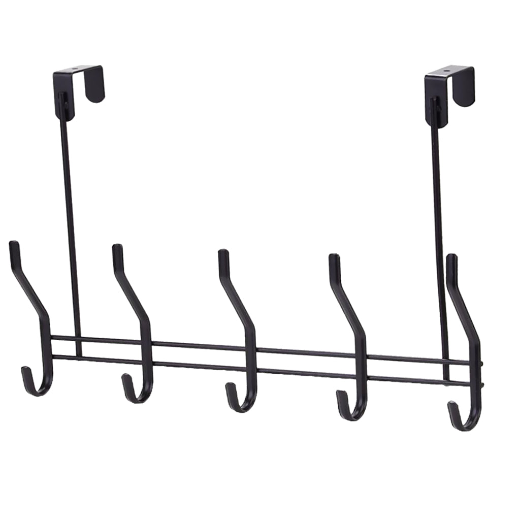 5 Hook Stainless Over Door Hanger for Clothes Coat Robe Hanger Hanging Black