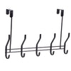 5 Hook Stainless Over Door Hanger for Clothes Coat Robe Hanger Hanging Black