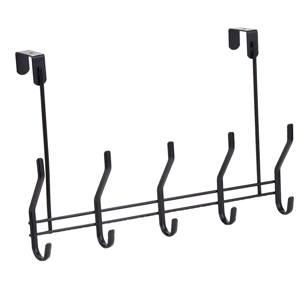 5 Hook Stainless Over Door Hanger for Clothes Coat Robe Hanger Hanging Black