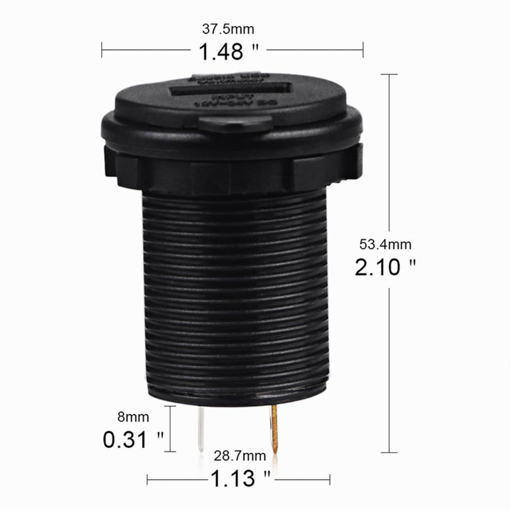 12-24V Dual USB Car Round Socket Charger LED Voltmeter Adapter Green Light