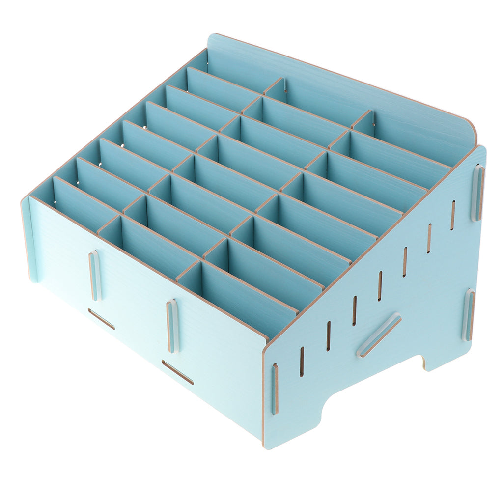 Multifunctional Wooden Storage Box Desktop 24 Grid Rack for Phone blue