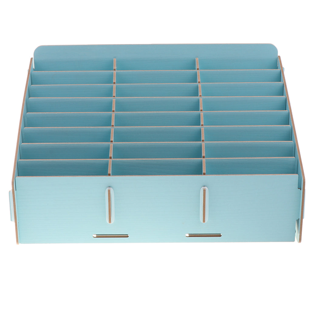 Multifunctional Wooden Storage Box Desktop 24 Grid Rack for Phone blue