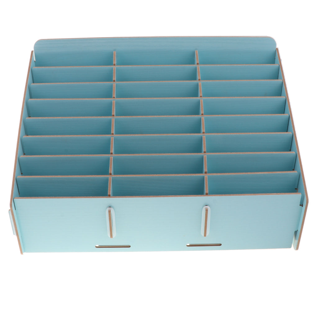 Multifunctional Wooden Storage Box Desktop 24 Grid Rack for Phone blue