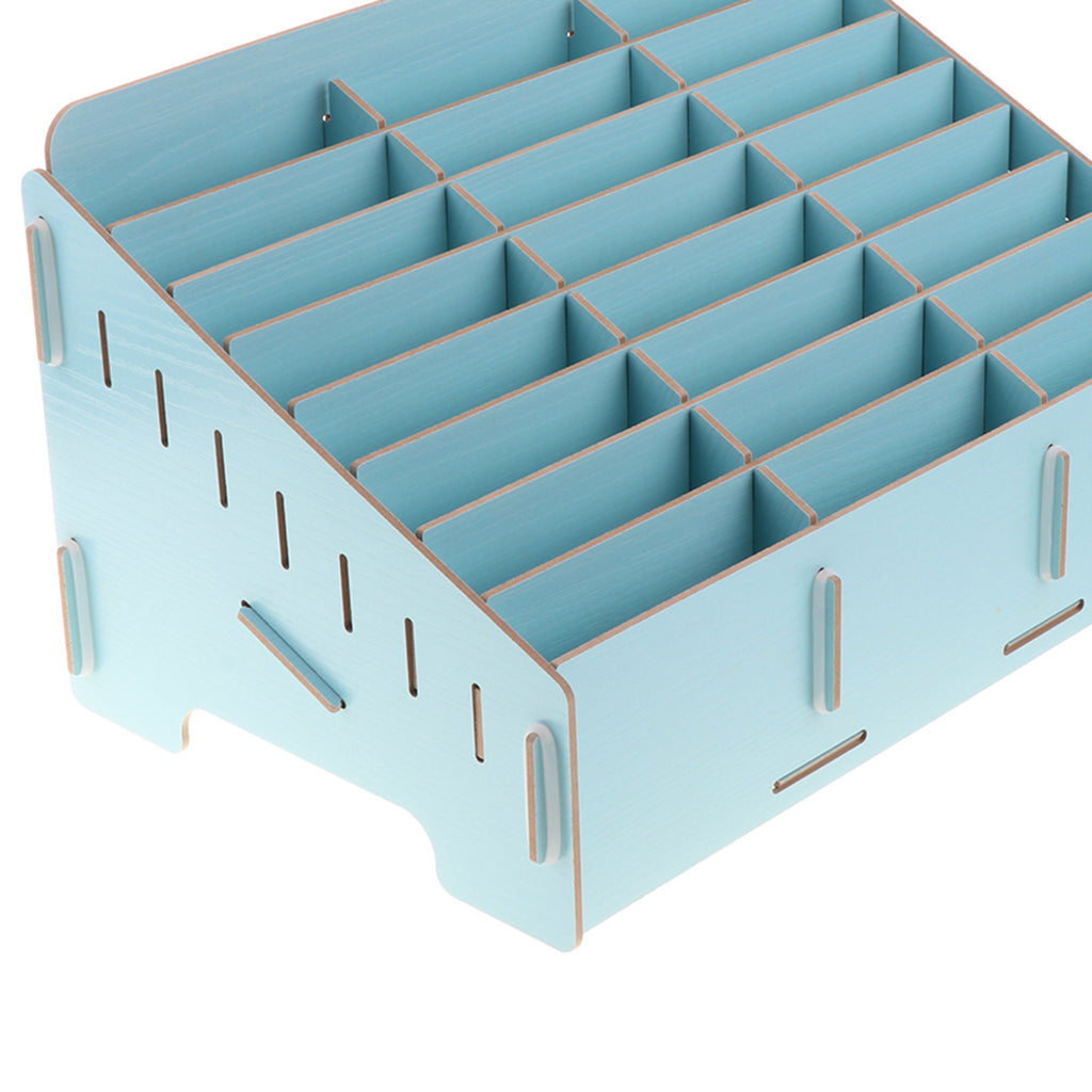 Multifunctional Wooden Storage Box Desktop 24 Grid Rack for Phone blue